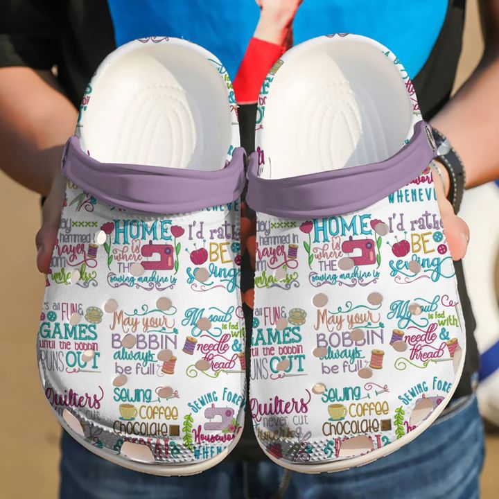 Sewing Sew Coffee Repeat Crocs Clog Shoes
