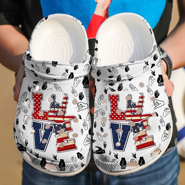 Sign Language I Love You America Crocs Clog Shoes