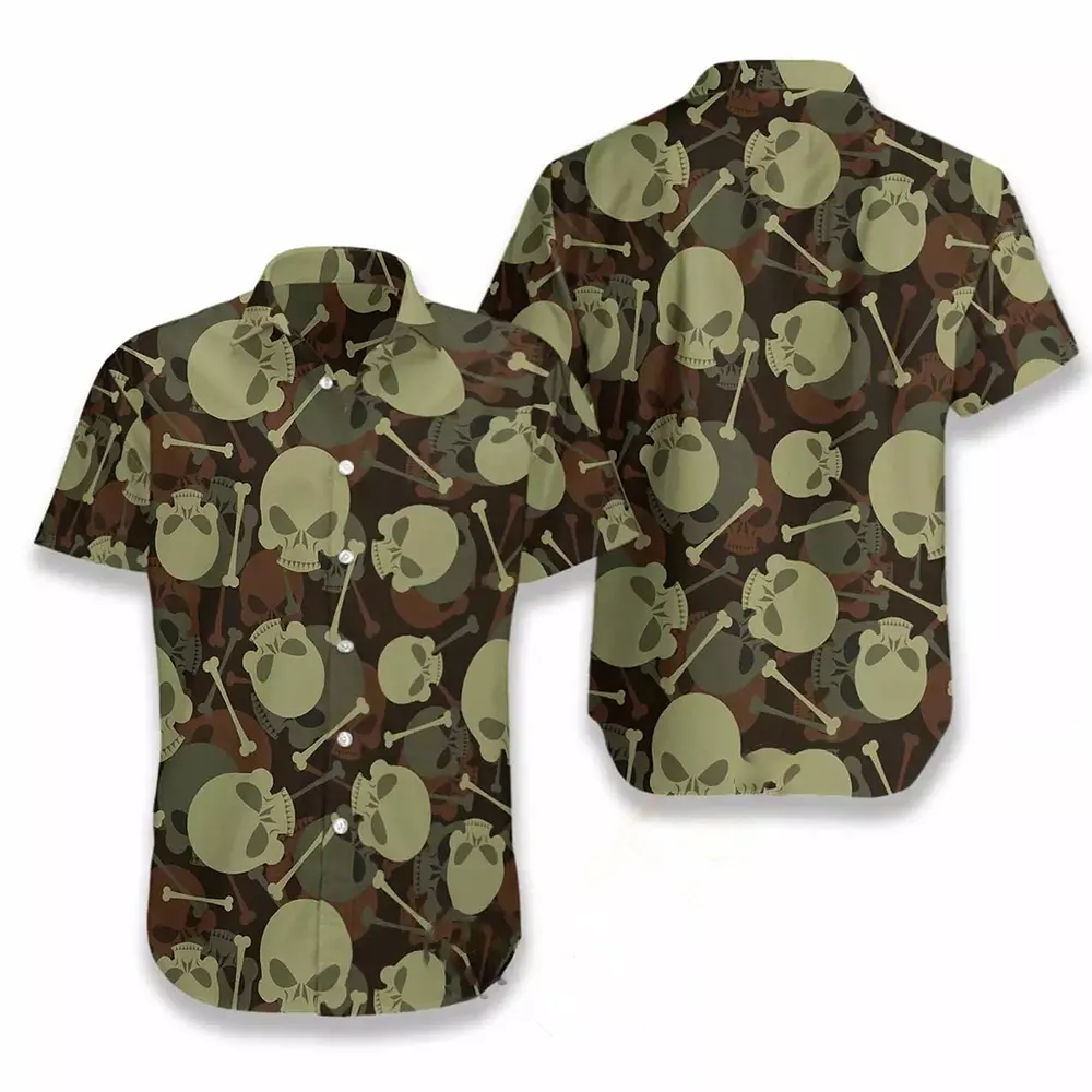 Skull And Bone Military Pattern Hawaiian shirts