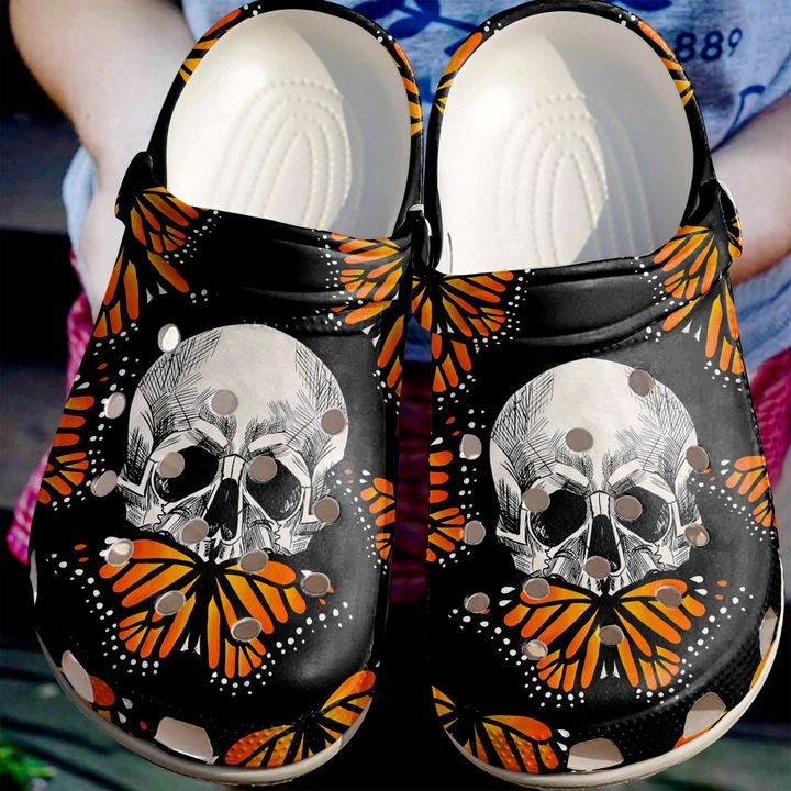 Skull And Monarch Crocs Clog Shoes