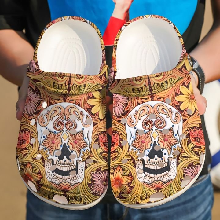 Skull Floral Crocs Clog Shoes