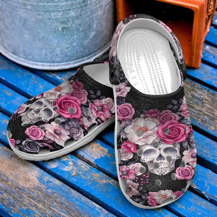 Skull Flower Crocs Clog Shoes
