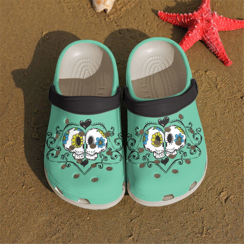 Skull Mint Crocs Clog Shoes