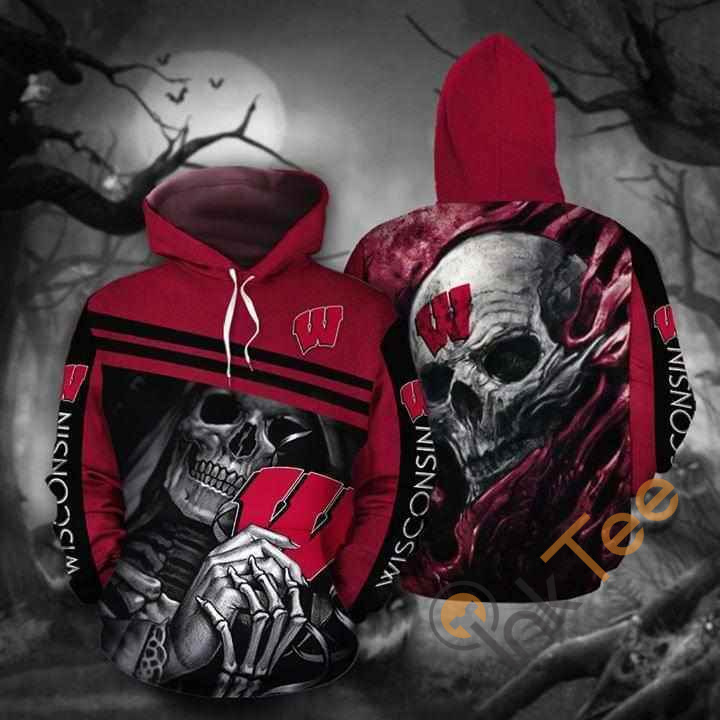 Skull Wisconsin Badgers Hoodie 3d