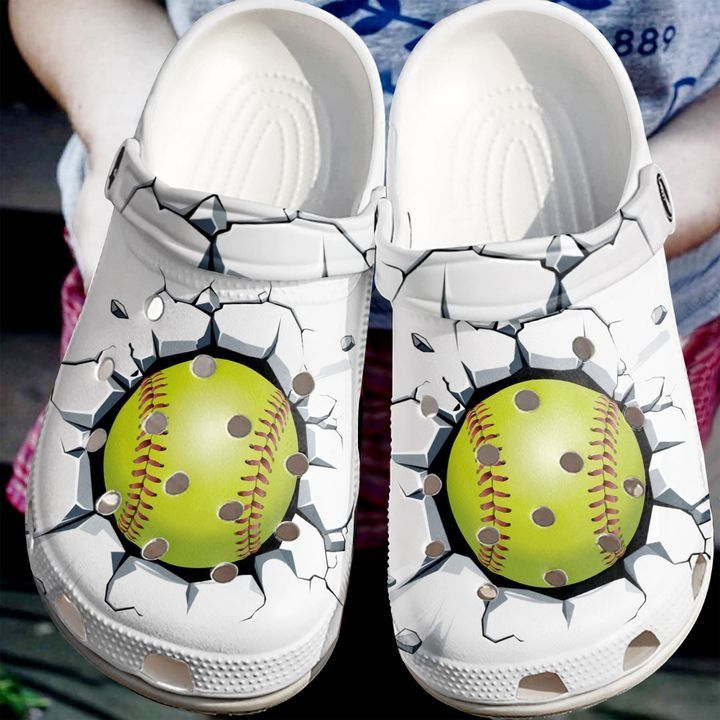 Softball Broken Wall Crocs Clog Shoes