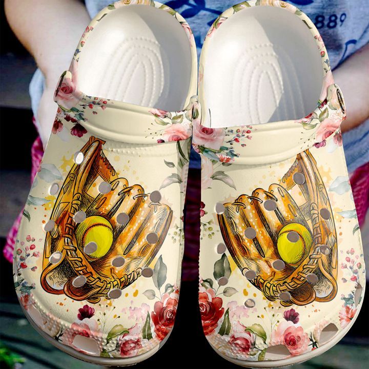 Softball Floral Crocs Clog Shoes