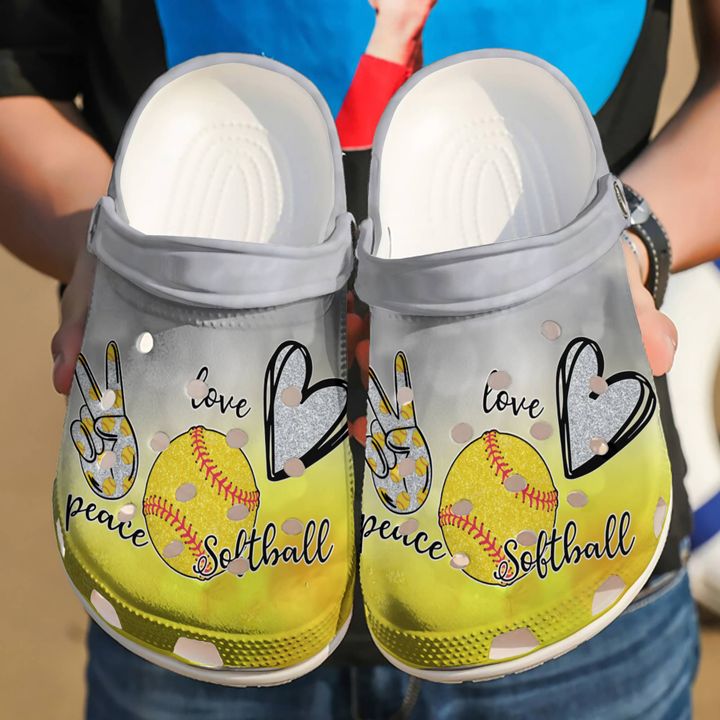 Softball Peace Love Crocs Clog Shoes