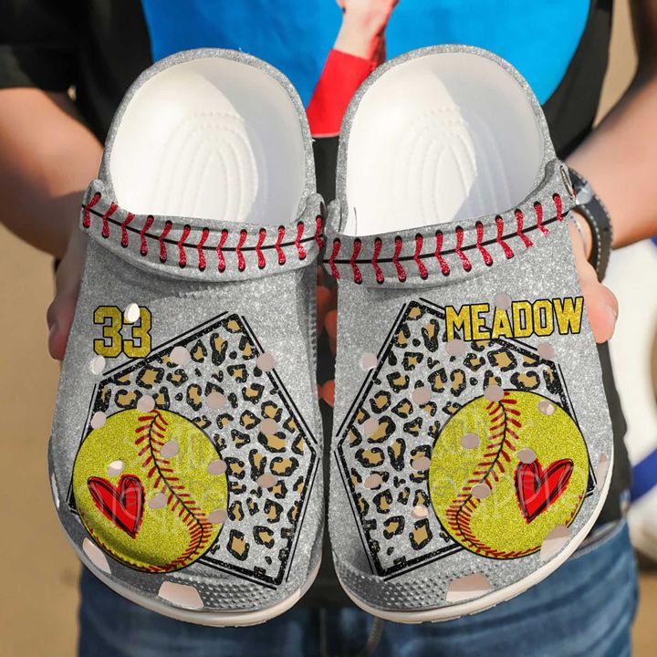 Softball Personalized Cheetah Base Crocs Clog Shoes