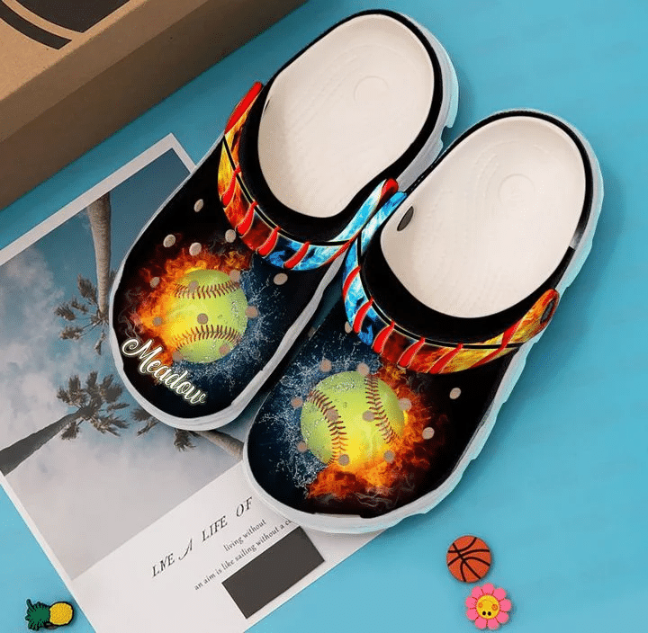 Softball Personalized Fire Crocs Clog Shoes