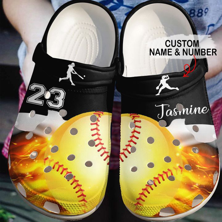 Softball Personalized Fire Crocs Clog Shoes