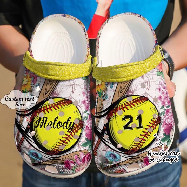 Softball Personalized Floral Crocs Clog Shoes