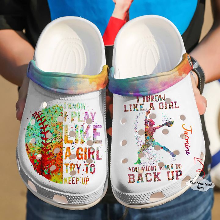 Softball Personalized I Throw Like A Girl Crocs Clog Shoes