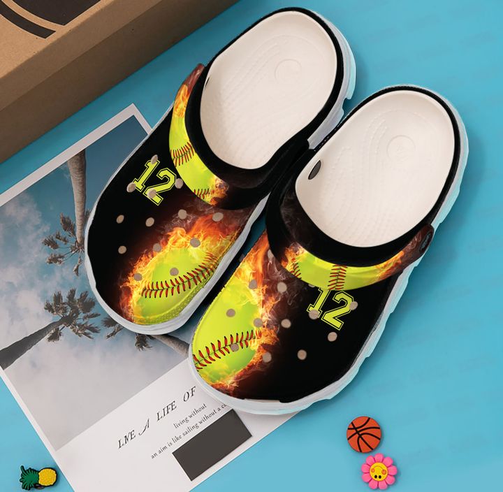 Softball Personalized On Fire Crocs Clog Shoes