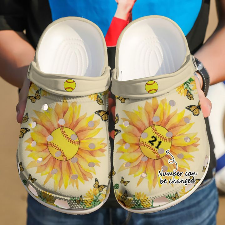 Softball Personalized Sunflower Crocs Clog Shoes