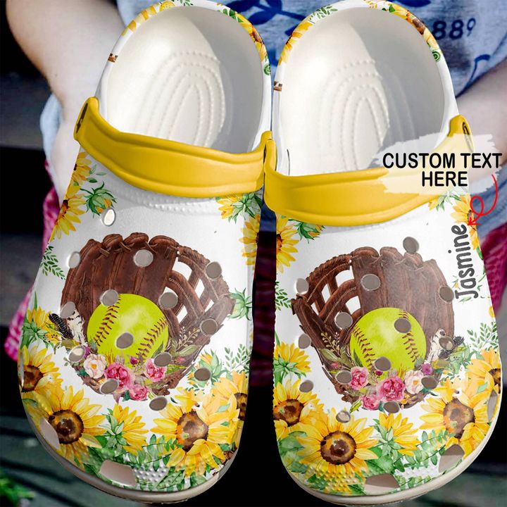 Softball Personalized Sunflower Crocs Clog Shoes