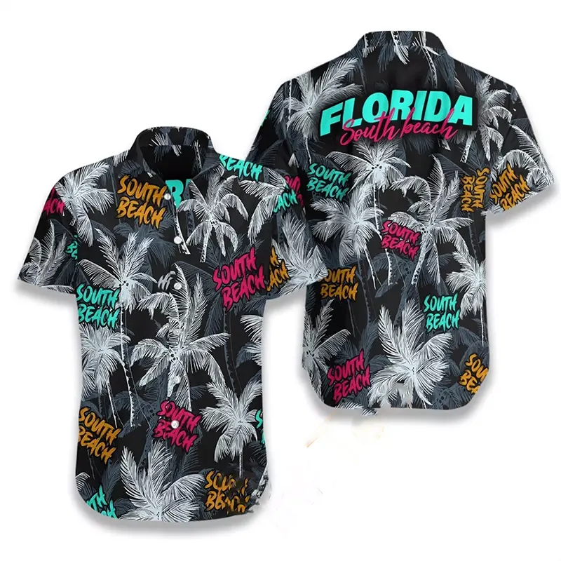 South Beach Coconut Tree Seamless Hawaiian shirts