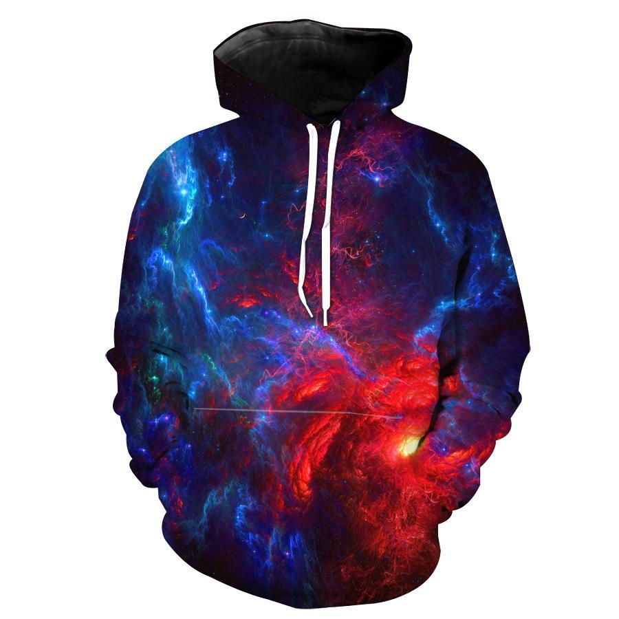 Space Galaxy Red And Blue Galaxy Hoodie 3D