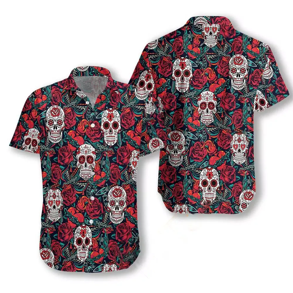 Sugar Skulls And Roses Hawaiian shirts