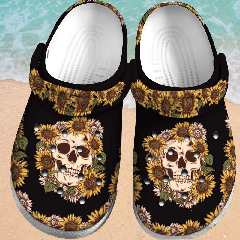 Sunflower Skull Crocband Crocs Clog Shoes 1 Sunflower Skull Crocband Crocs Clog Shoes