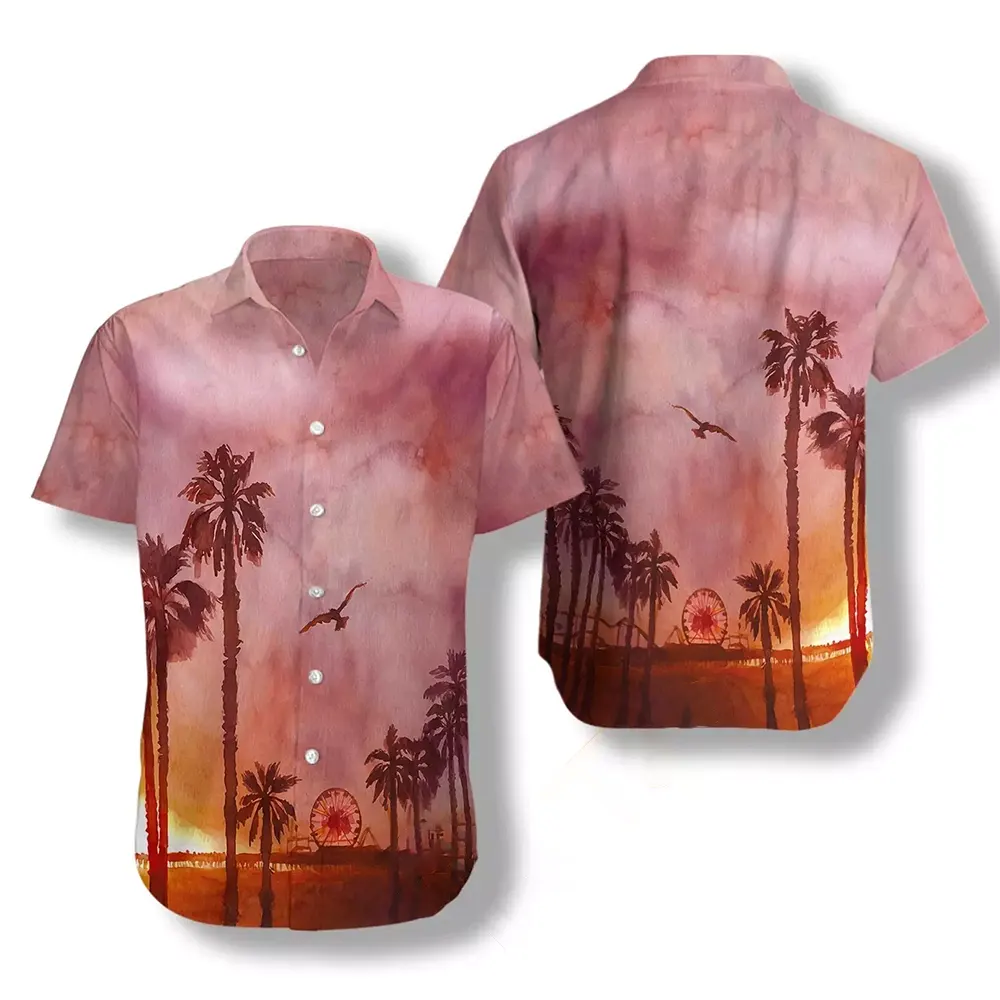 Sunset Santa Monica Pier Canvas Hawaiian shirts