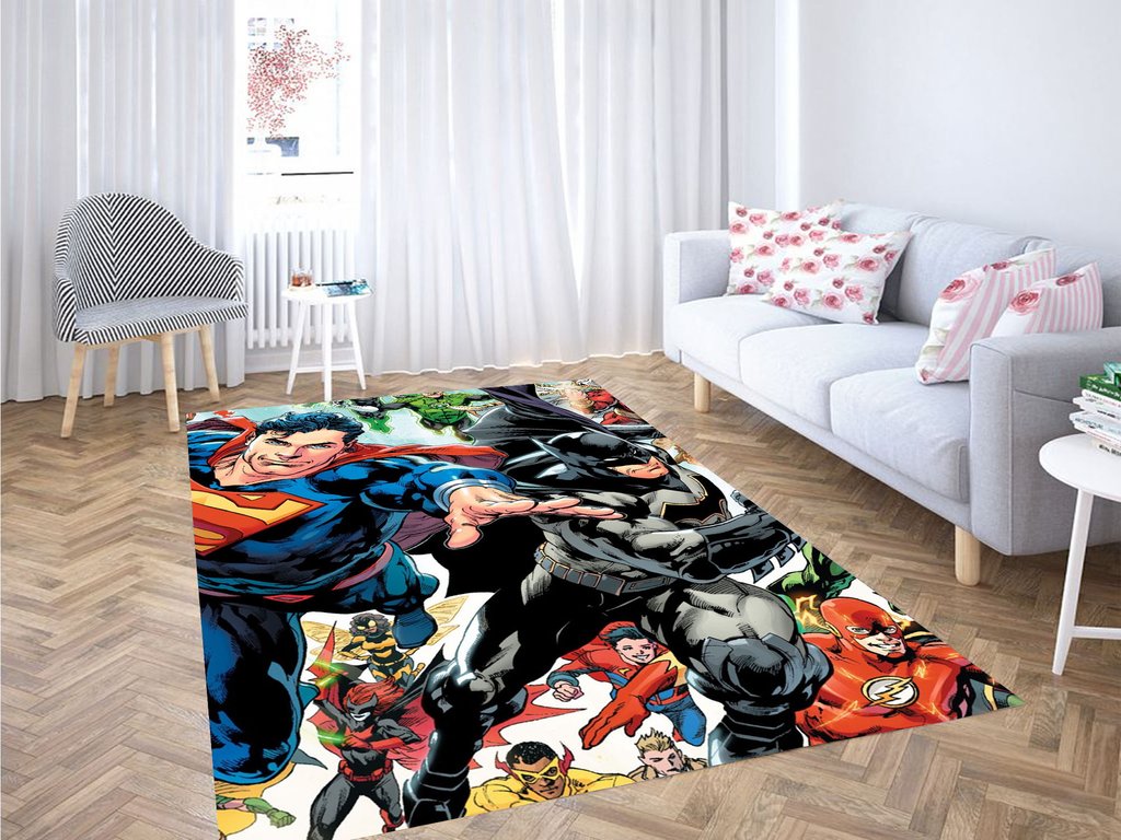 Superman And Batman With Another Character Living Room Modern Carpet Rug