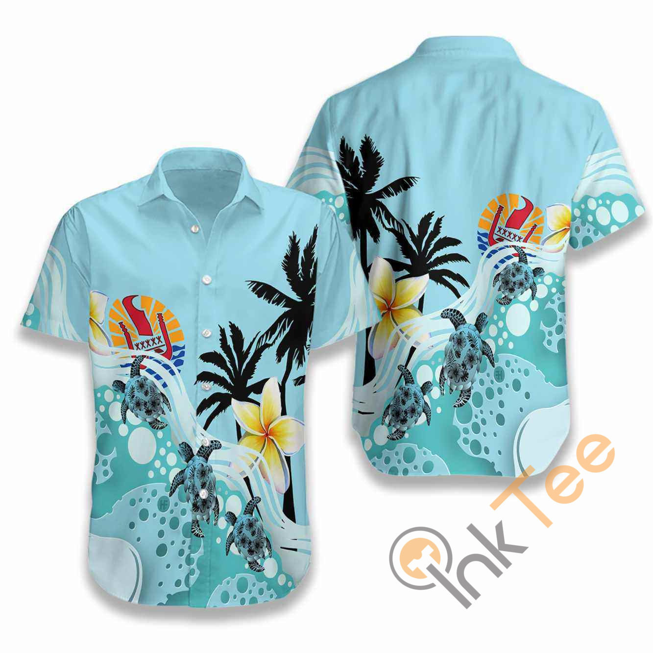 Tahiti Blue Turtle Hibiscus Hawaiian shirts