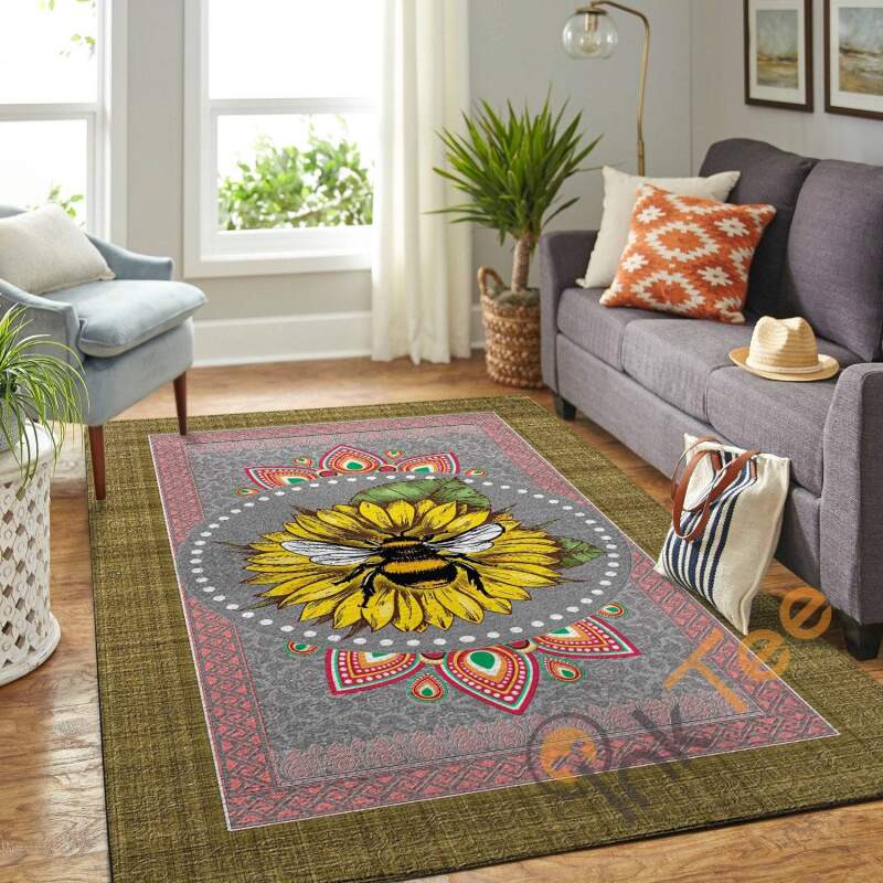 The Sunflower & A Bee In Mandala Pattern Hippie Soft Livingroom Bedroom Carpet Highlight For Home Rug 14 The Sunflower & A Bee In Mandala Pattern Hippie Soft Livingroom Bedroom Carpet Highlight For Home Rug