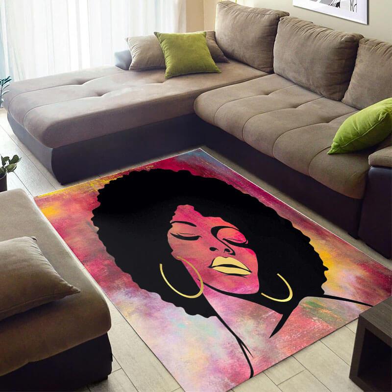 Trendy African American Pretty Themed Woman Colorful Natural Hair Carpet Style Rug 2 Trendy African American Pretty Themed Woman Colorful Natural Hair Carpet Style Rug