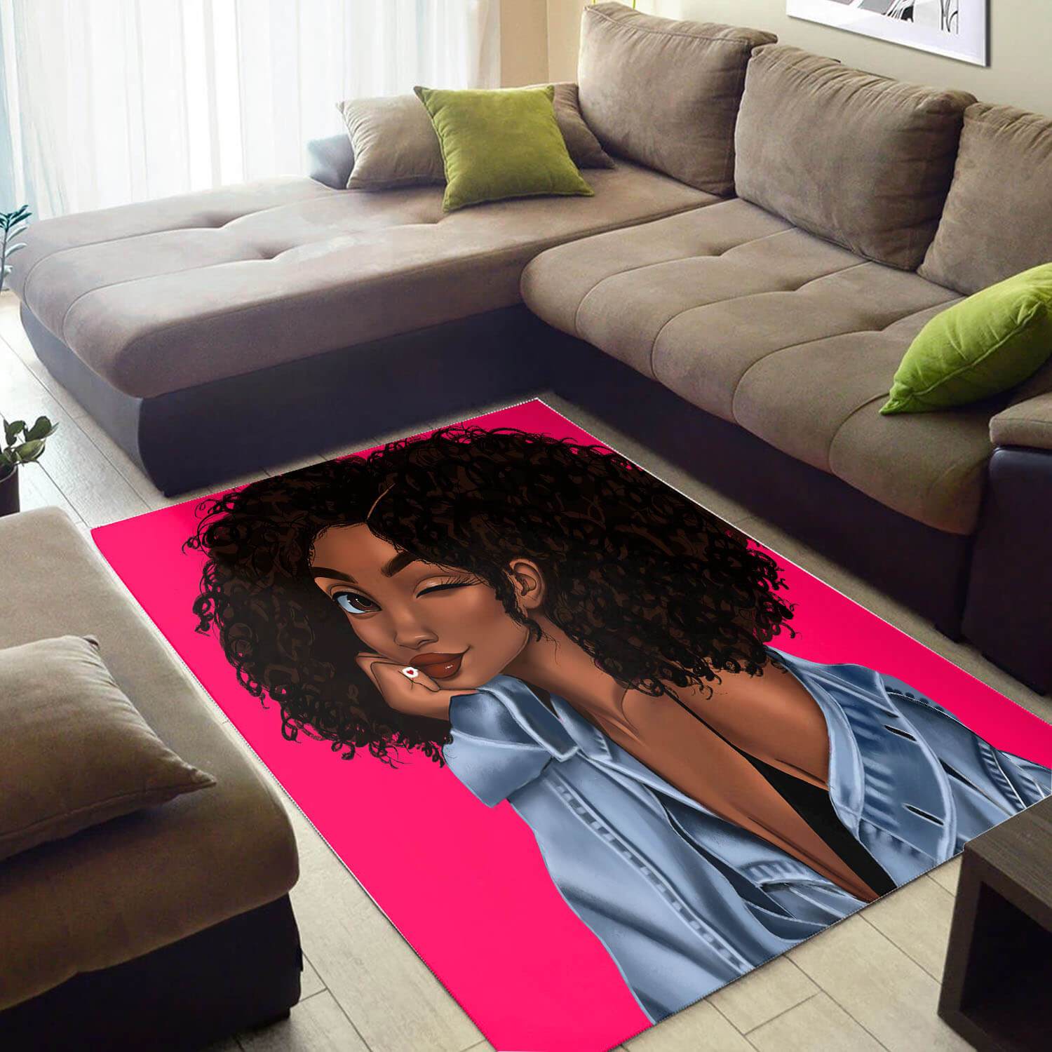 Trendy African Fancy Themed Melanin Afro Woman Style Room Rug