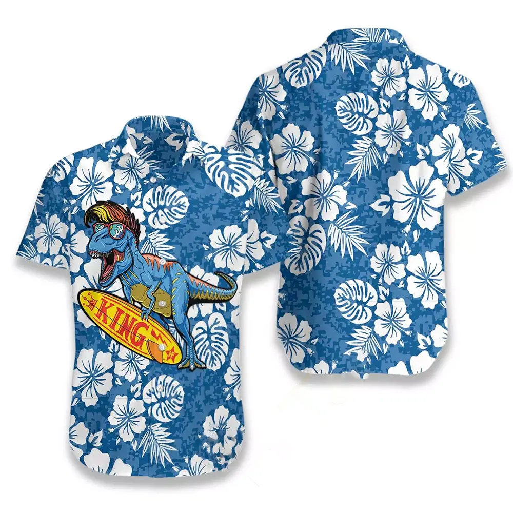 T-rex Catch The Waves Dinosaur Hawaiian shirts