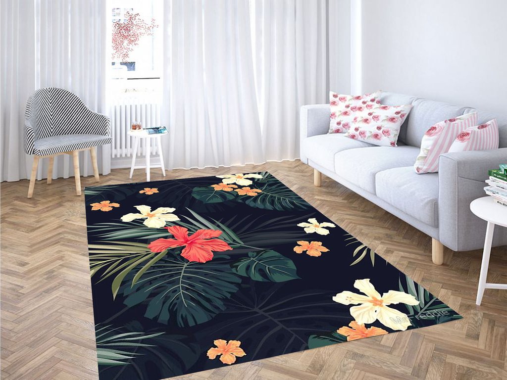 Tropical Flower Black Background Rug