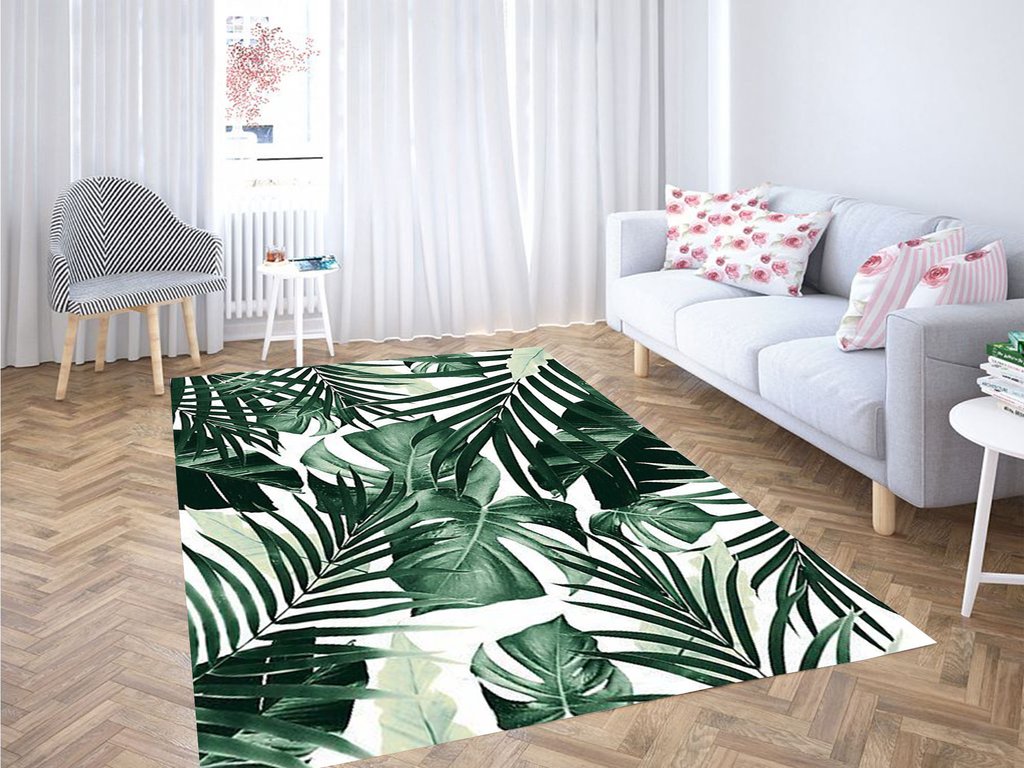 Tropical Leaves Seamless Pattern Living Room Rug