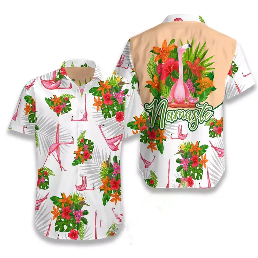 Tropical Workout Yoga Flamingo Namaste Hawaiian shirts