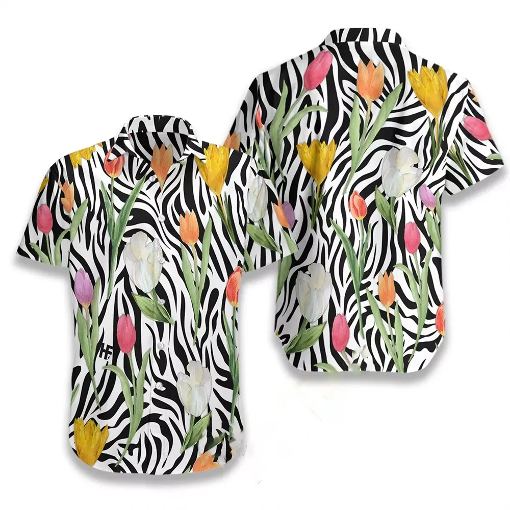 Tulip Zebra Watercolor Painting Art Hawaiian shirts