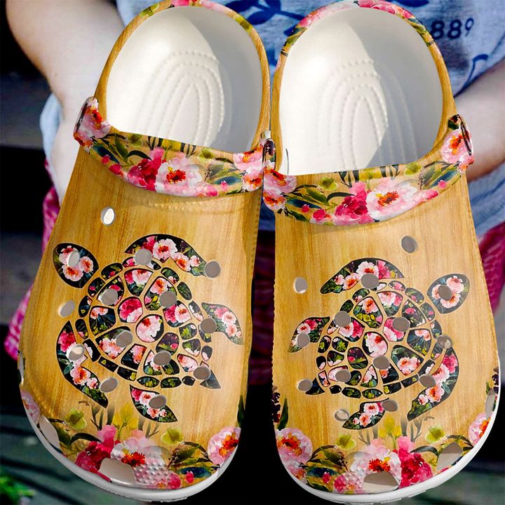 Turtle Flower Crocs Clog Shoes 6 Turtle Flower Crocs Clog Shoes