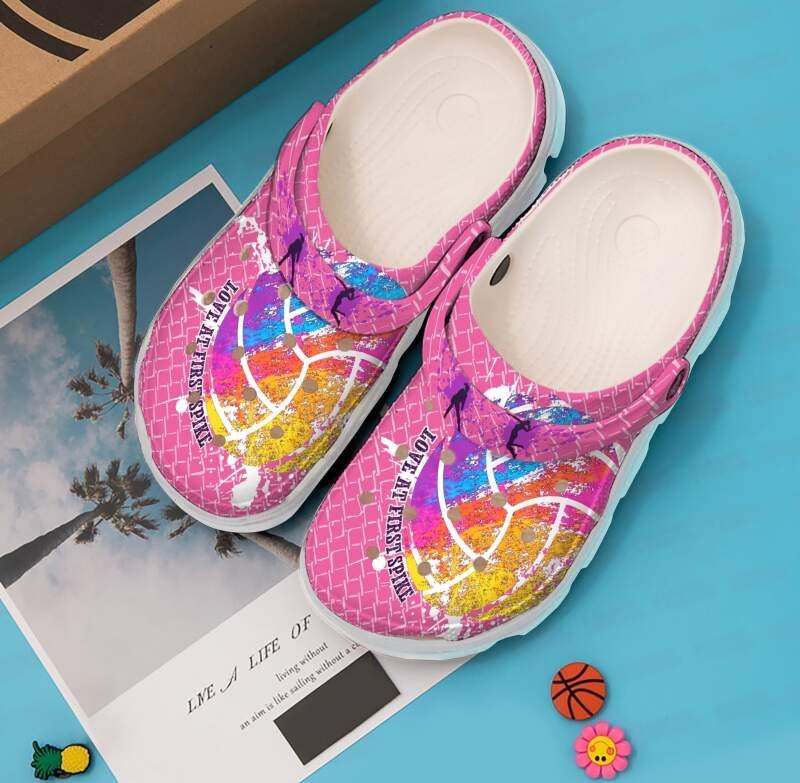 Volleyball Love At First Spike Pink Crocs Clog Shoes 12 Volleyball Love At First Spike Pink Crocs Clog Shoes