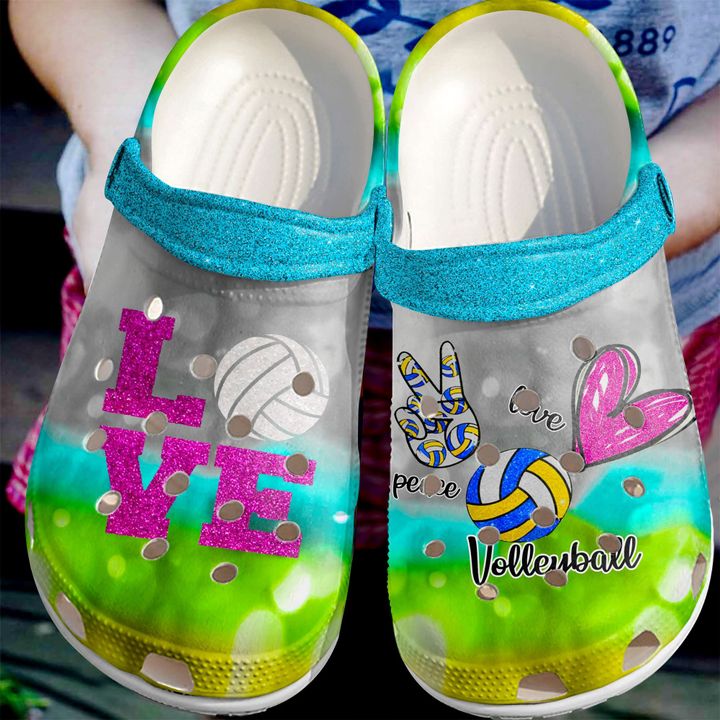 Volleyball Peace Love Crocs Clog Shoes