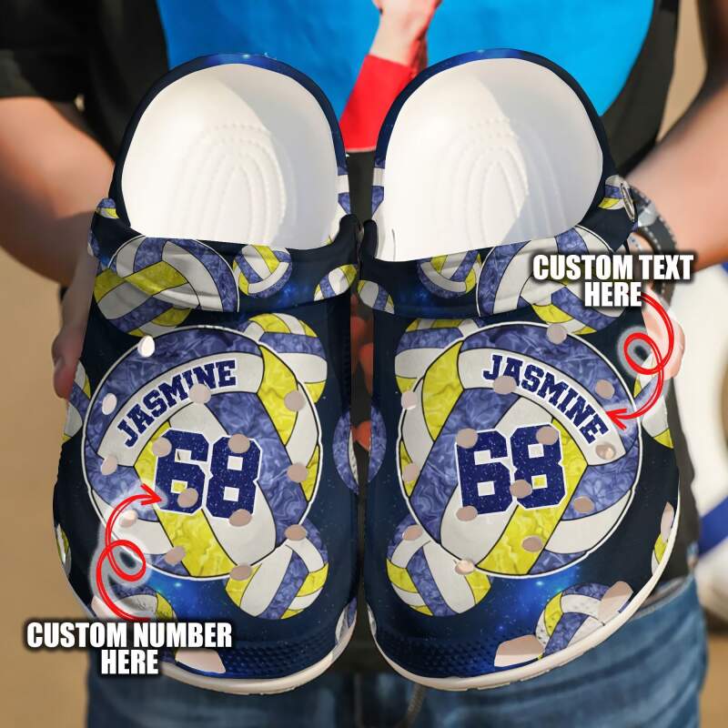 Volleyball Personalized Blue And Yellow Crocs Clog Shoes