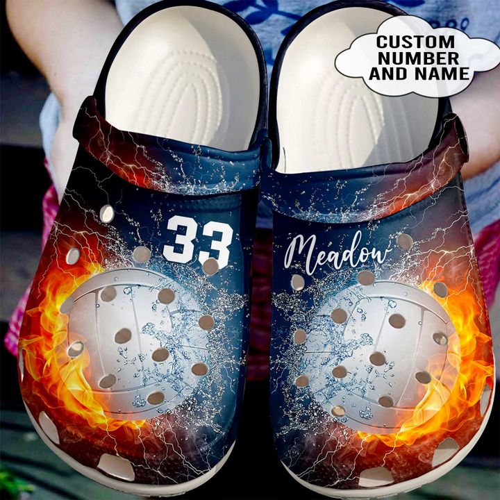 Volleyball Personalized Fire And Water Crocs Clog Shoes