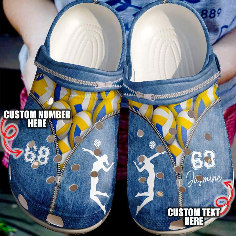 Volleyball Personalized Jeans Zipper Crocs Clog Shoes 4 Volleyball Personalized Jeans Zipper Crocs Clog Shoes