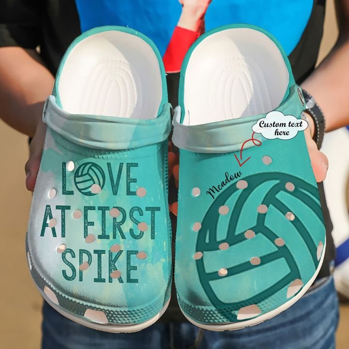 Volleyball Personalized Love At First Spike Crocs Clog Shoes
