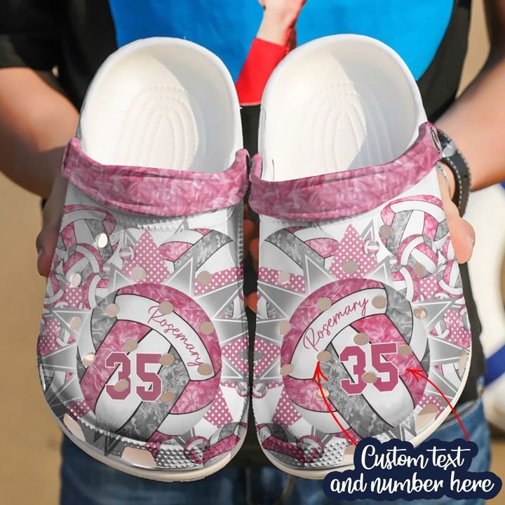 Volleyball Personalized Pink Gray Crocs Clog Shoes