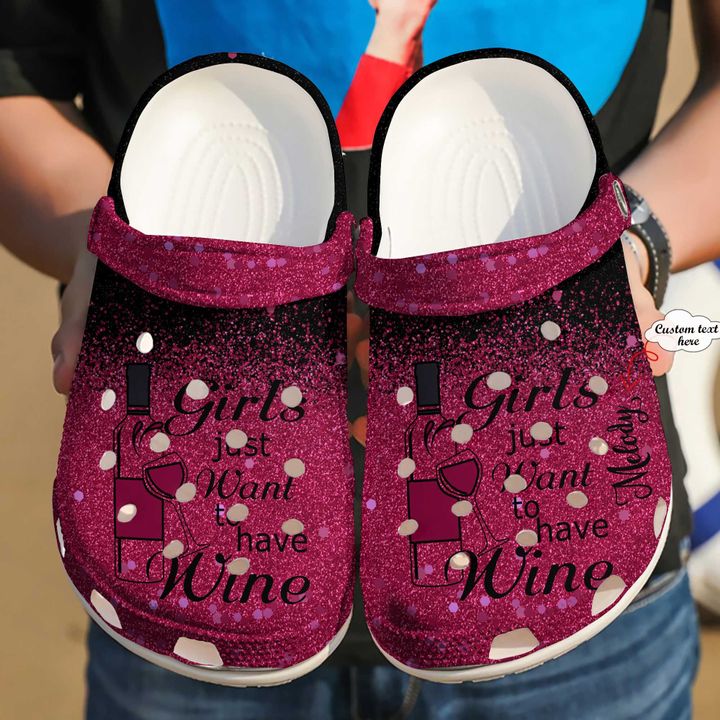 Wine Personalized Girls Just Wanna Have Crocs Clog Shoes 7 Wine Personalized Girls Just Wanna Have Crocs Clog Shoes