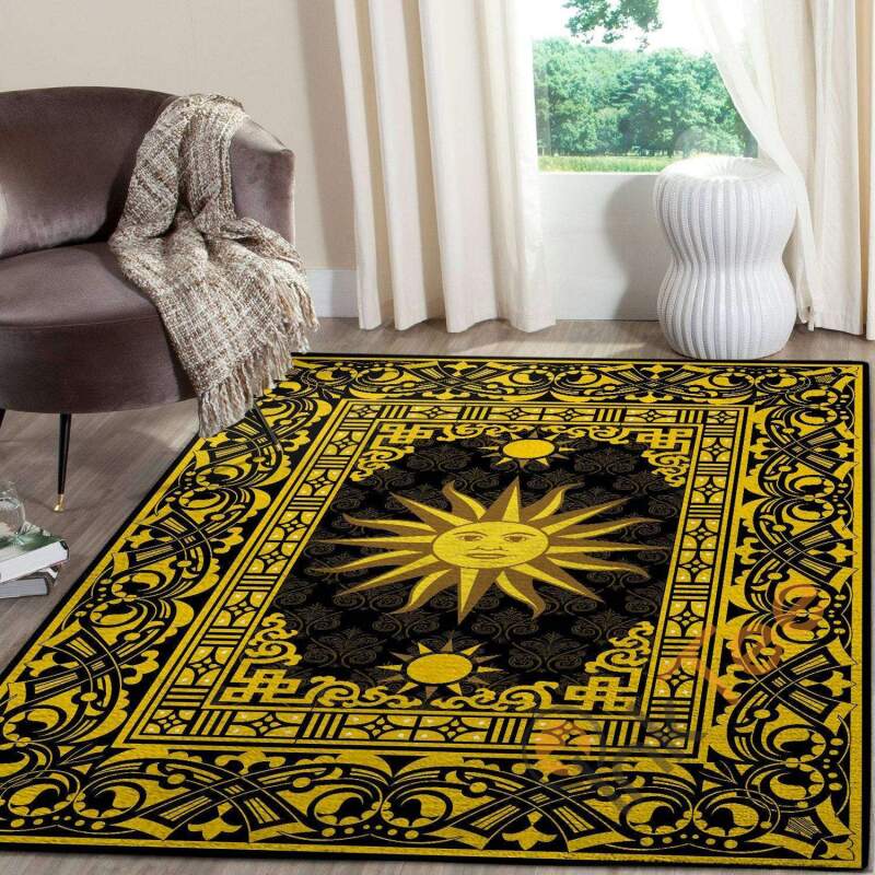 Wonderful Sun In Black&golden Royal Background Hippie Soft Living Room Bedroom Carpet Highlight For Home Beautiful Rug