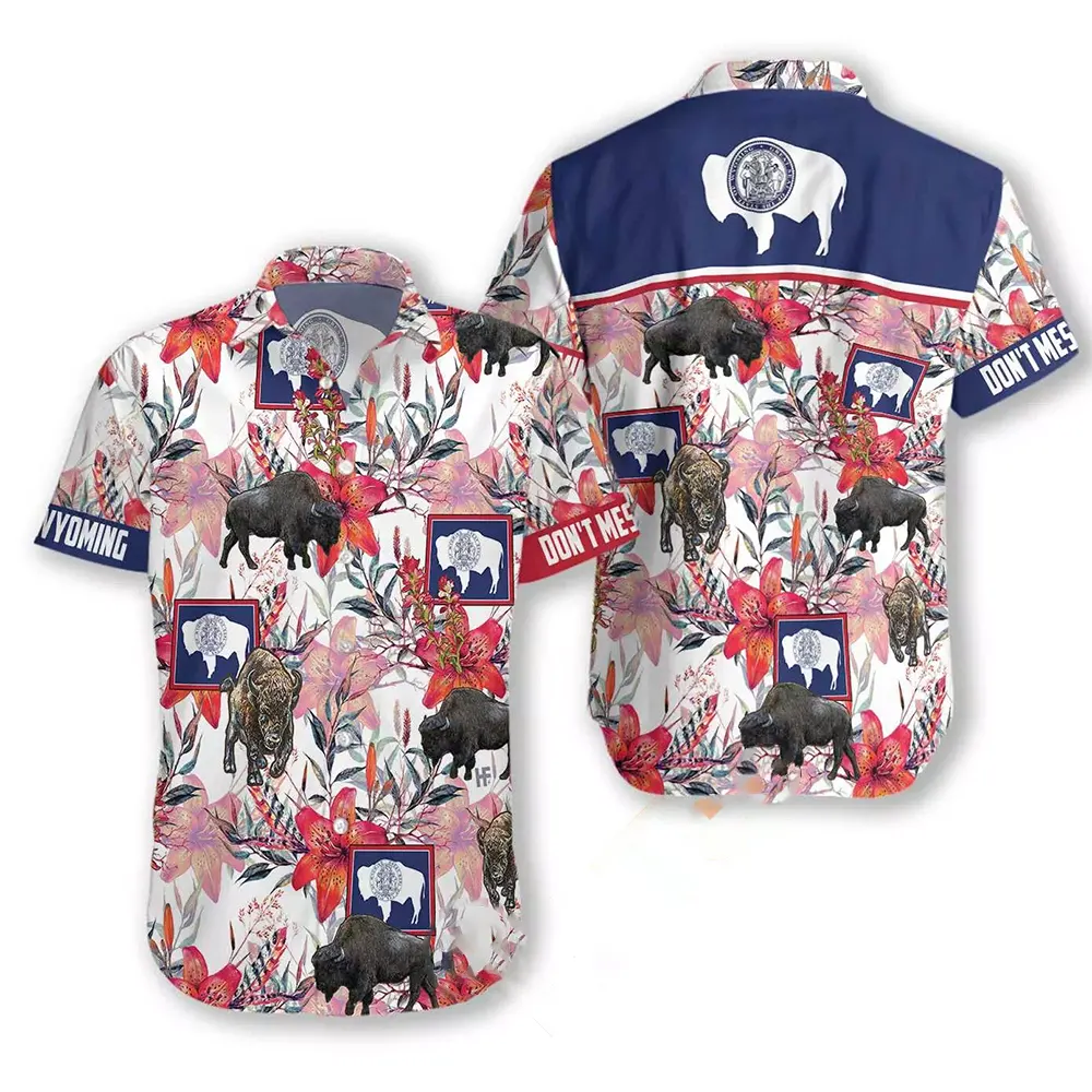 Wyoming Bison And Indian Paintbrush Hawaiian shirts