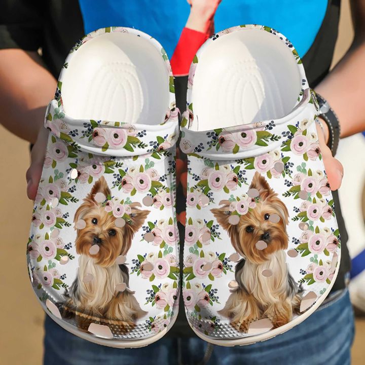 Yorkie Cute N Flower Crocs Clog Shoes