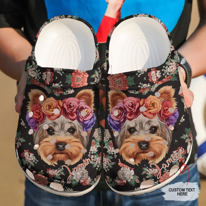 Yorkshire Personalized Floral Yorkie Crocs Clog Shoes