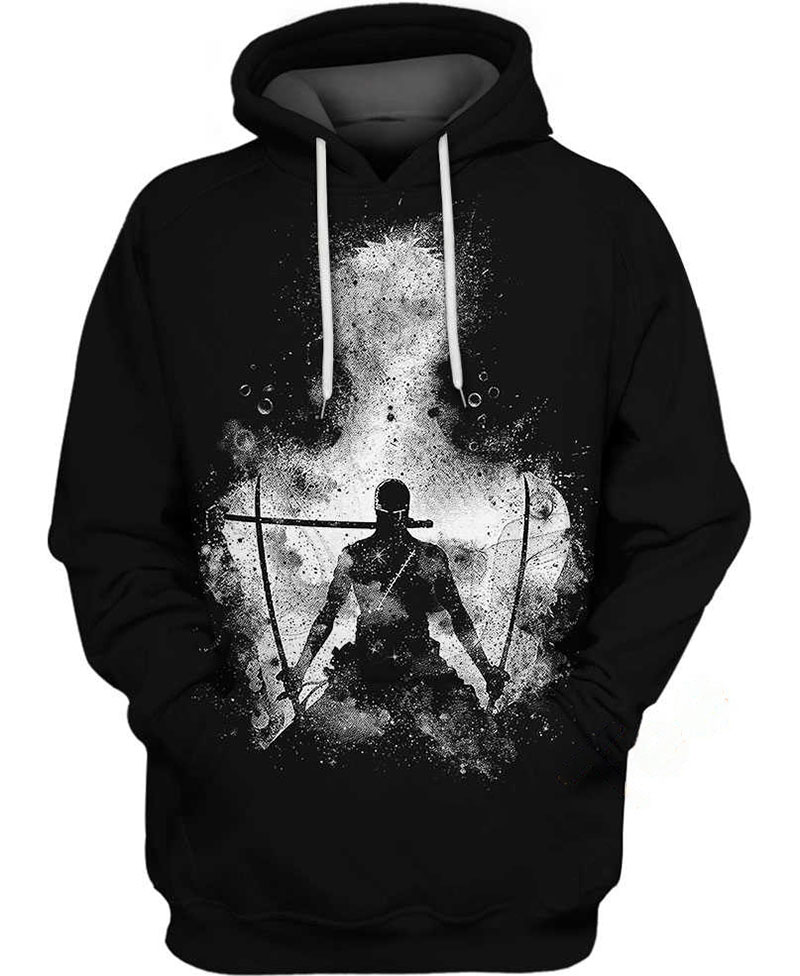 Zoro Black And White Hoodie 3D 5 Zoro Black And White Hoodie 3D